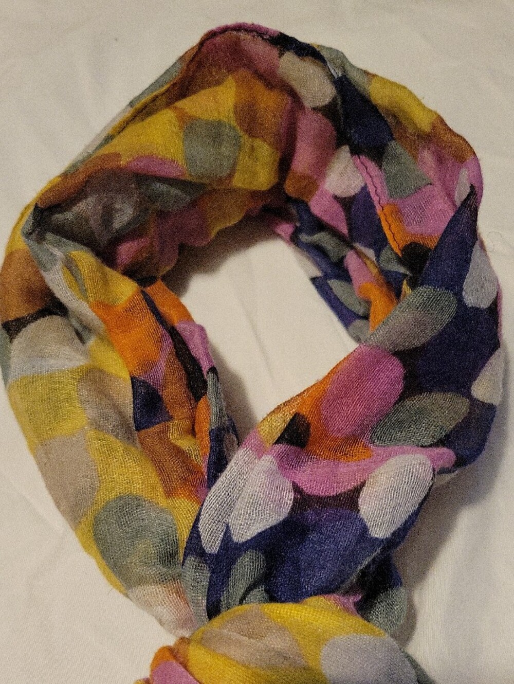 Women's Lightweight Multicolor Polka Dot Scarf - Orange, Yellow & Navy